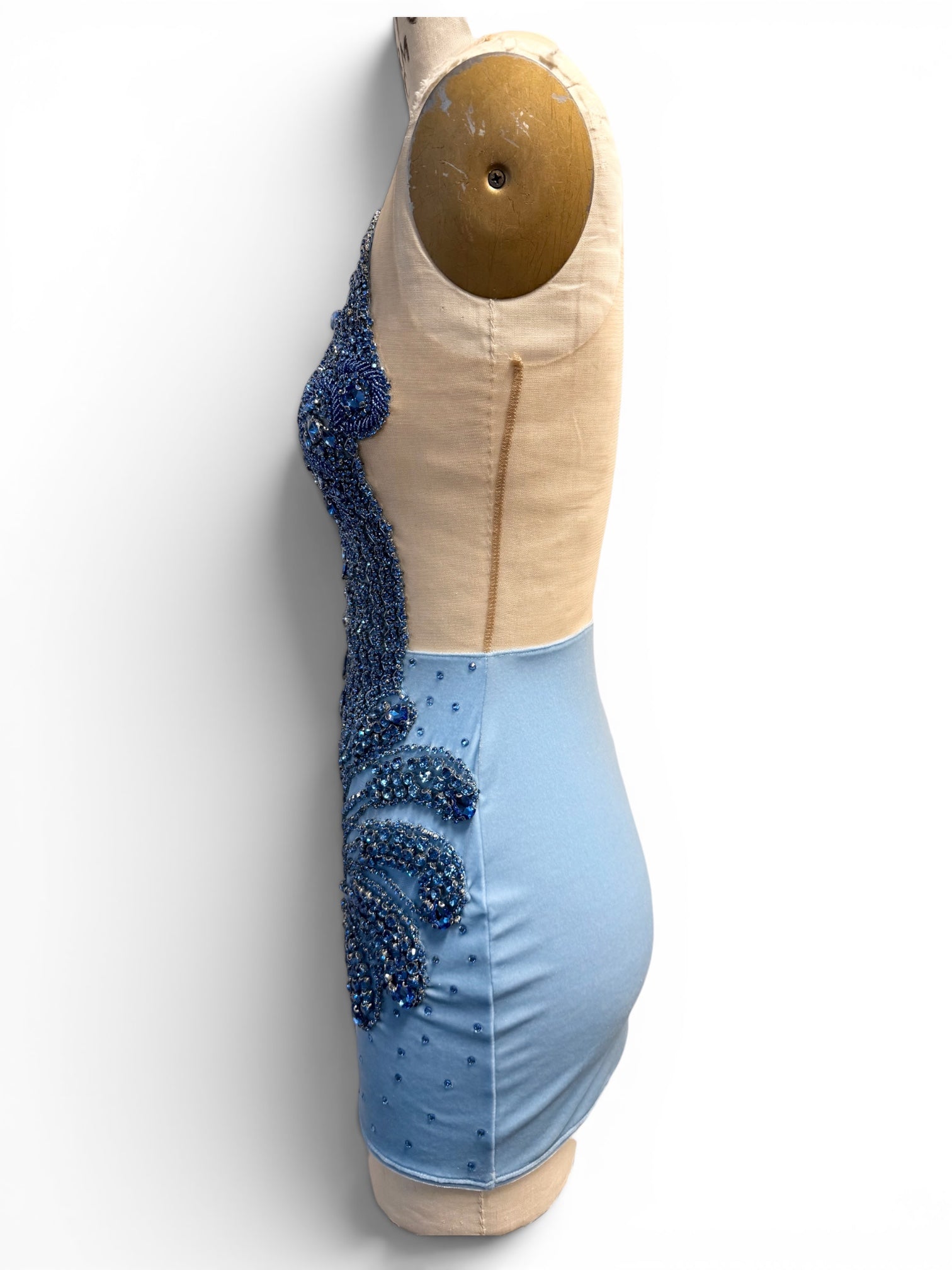 Sapphire blue crystal appliqué micro mini dress