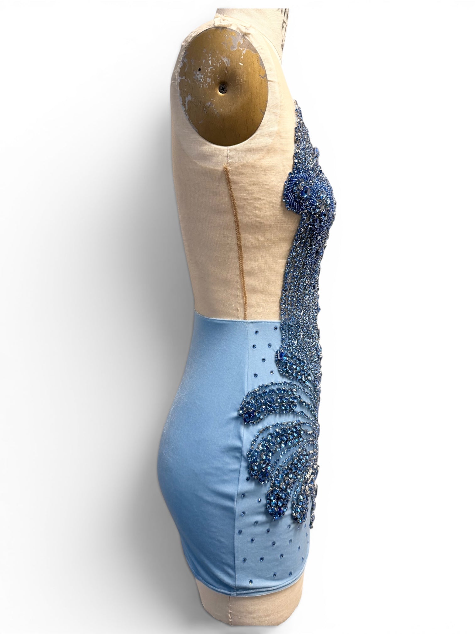 Sapphire blue crystal appliqué micro mini dress